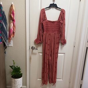 Free People Peach Textured Knit Jumpsuit